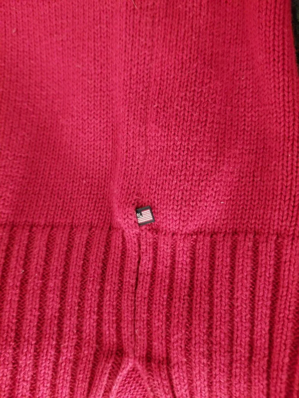 Vintage Polo Ralph Lauren Mens Red Cotton Quarter Zip Sweater Medium Flag Back